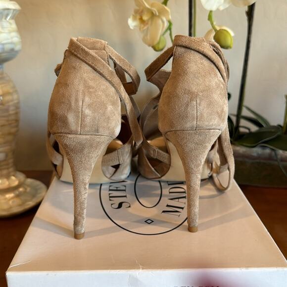 Steve Madden Suede Sashy Lace-Up Heels – Blush Beige, Size 10 - Picture 3 of 6